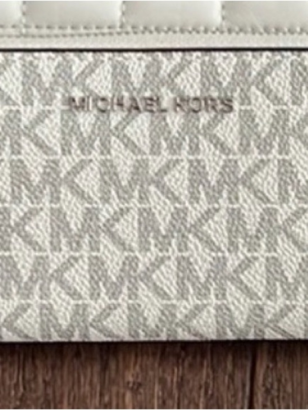 Michael Kors White and Light Gray Monogram Wallet